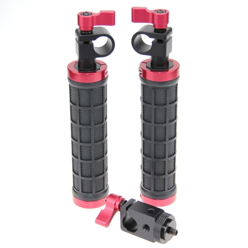 CAMVATE 2 PCS Camera Grip Handle with rod clamp for 15mm Rod Rig rail Support (Black & Red)