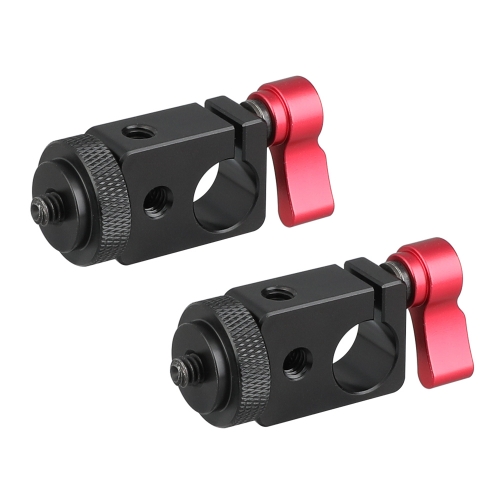 CAMVATE 15mm Single Rod Clamp Adapter With Red Thumbscrew Locking Knob (2 Pieces)