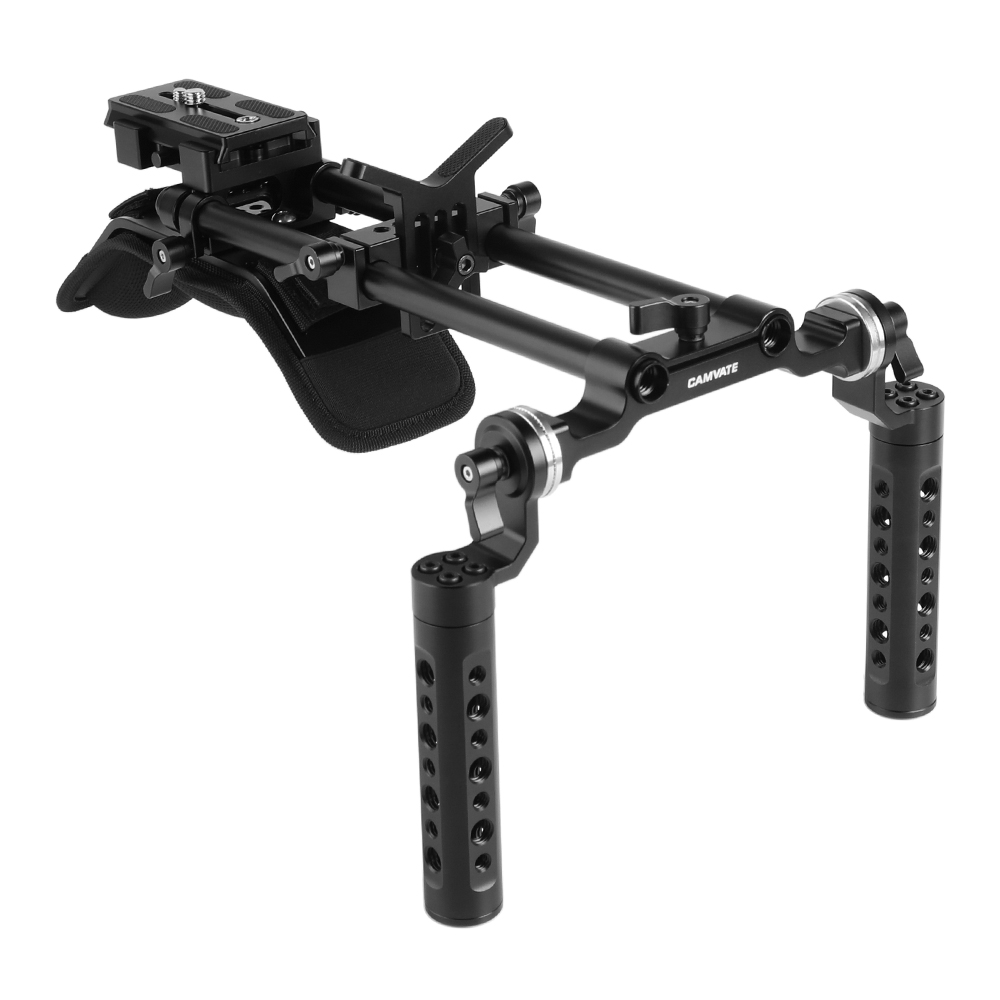 CAMVATE Shoulder Mount 15mm Railblocks Rig With Manfrotto QR Plate & Lens  Support For DSLR Camera / DV Camcorder