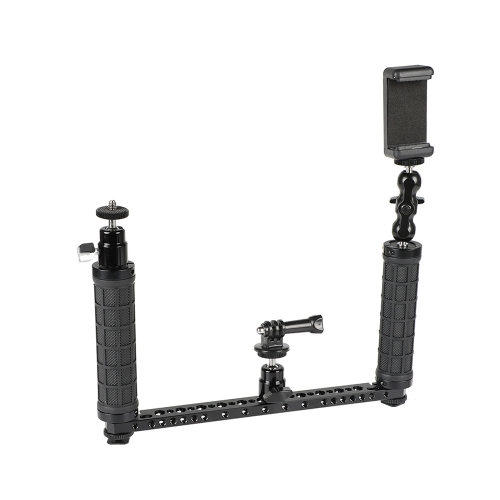 CAMVATE Dual Rubber Handgrip Supporting Rig With Mobile Phone Clip & Monopod Mount For GoPro HD HERO 1 2 3 4 Camera