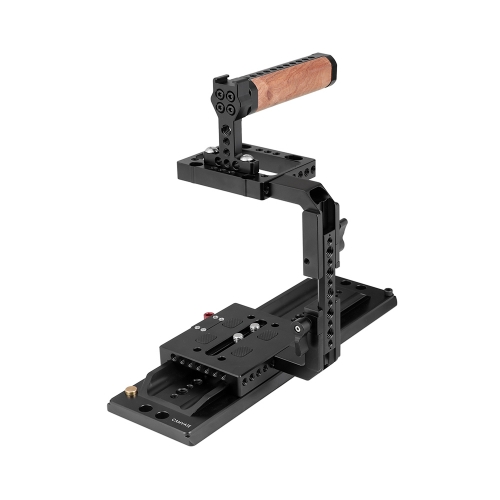 CAMVATE Quick Release Half Cage Kit With 12" ARRI Dovetail Bridge Plate & Wooden Top Handle For RED DSMC2 Video Cameras