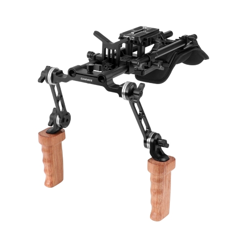CAMVATE Pro Shoulder Support Rig With Manfrotto Quick Release Plate & Dual Rosette Hand Grip (Wood) & Lens Support