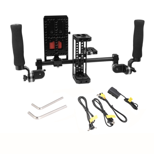 CAMVATE On-camera Monitor Cage Kit With V Lock Mount Power Splitter & Dual Rosette Handgrip