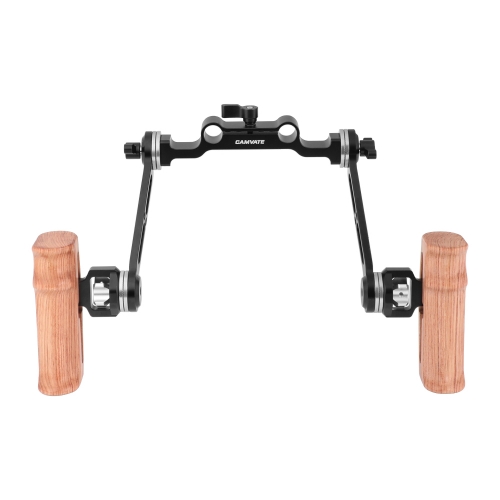 CAMVATE Dual Wooden Handle With Adjustable ARRI Rosette Extension Arm & 15mm Railblock For DLSR Camera Shoulder Rig