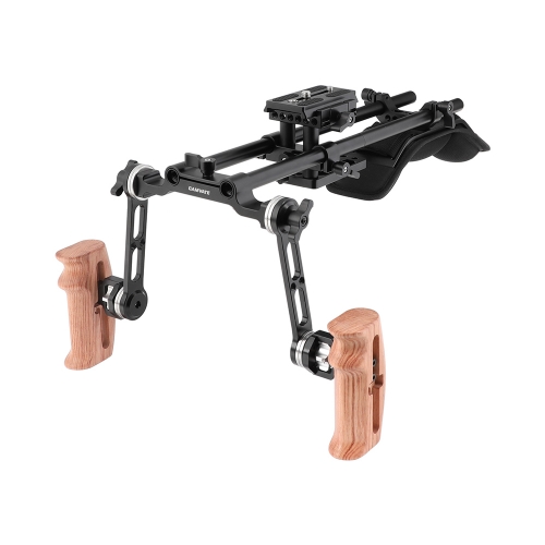 CAMVATE Pro Shoulder Support Rig With Manfrotto Quick Release Baseplate & ARRI Rosette Extension Arm Wooden Hand Grip Pair