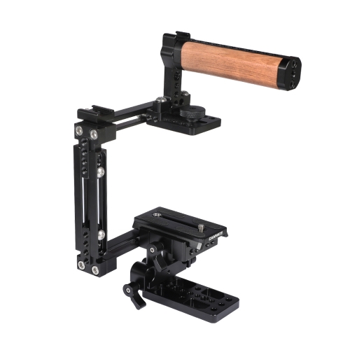 CAMVATE Extension-type Half Cage Kit With Manfrotto Quick Release Plate & Adjustable 15mm Railblock Base & Wooden Top Handle