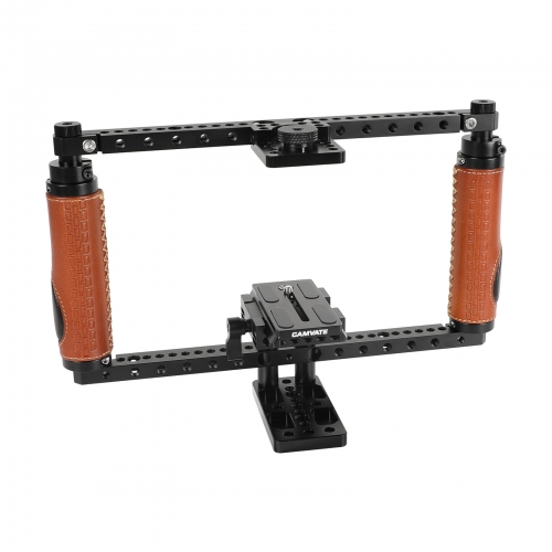 CAMVATE Hand-held Full Frame Cage Rig With Adjustable Quick Release Manfrotto Baseplate For Large DSLRs & DSLR With Battery Grip