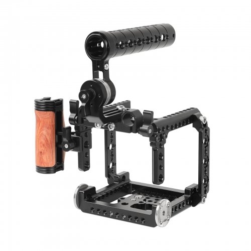 CAMVATE Exclusive Cage Kit With ARRI Rosette Top Handle And NATO Rails And Wooden Side Handgrip For RED Komodo 6K Cinema Camera