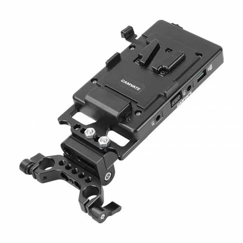 CAMVATE Quick Release V Mount Power Splitter Adapter With 90° Flip-open Adjustment And Rotating 15mm Rail Block