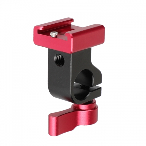 CAMVATE 15mm Side Single Rod Holder (Red Thumb Lever Screw) With Red Cold Shoe Mount Adapter For Rod-based Accessories