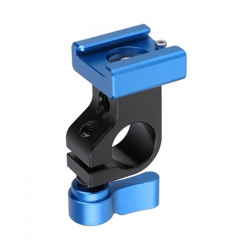 CAMVATE 15mm Side Single Rod Holder (Blue Thumb Lever Screw) With Blue Cold Shoe Mount Adapter For Rod-based Accessories