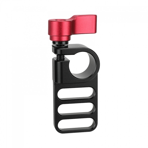 CAMVATE Handy 15mm Single Rod Clamp Adapter Railblock With 1/4"-20 Mounting Grooves (Red Thumbscrew Knob)